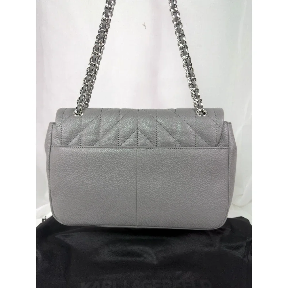 Karl Lagerfeld Paris Gray Quilted Chain Shoulder Flap Turn Lock Purse With DB!